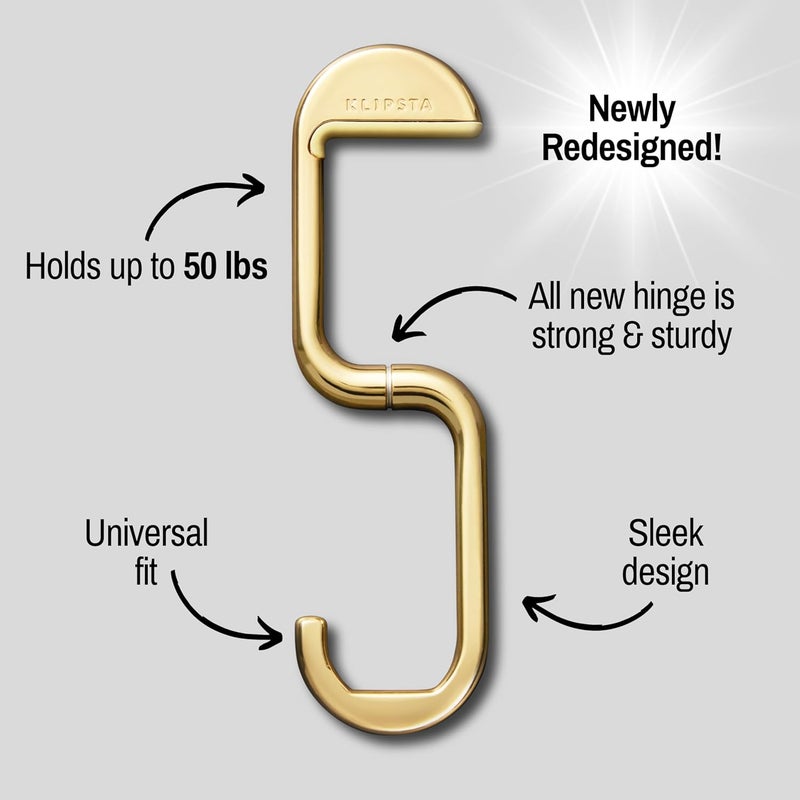 KLIPSTA FLIP Bag Hook - Newly Redesigned. Portable Purse Hanger for Table with Magnetic Closure - Now Holds up to 50 lbs. (Gold) - Image 2